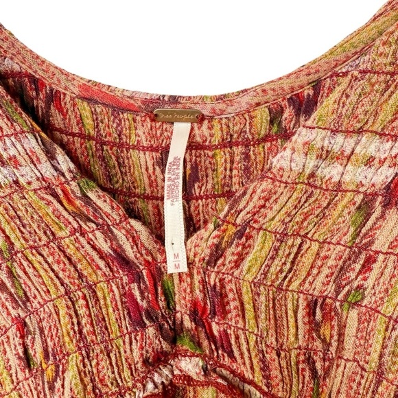 Free People Jackie Smocked Shirred Printed Womens Floral Boho Milkmaid Dress M - Picture 5 of 14